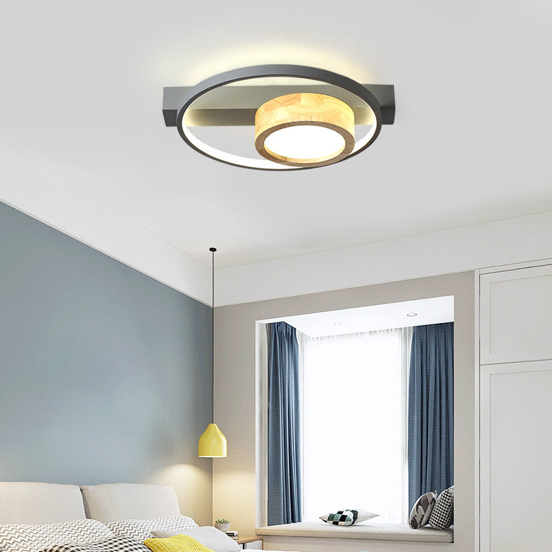 Plafonnier LED minimaliste gris/blanc à encastrer pour salon - Finition bois