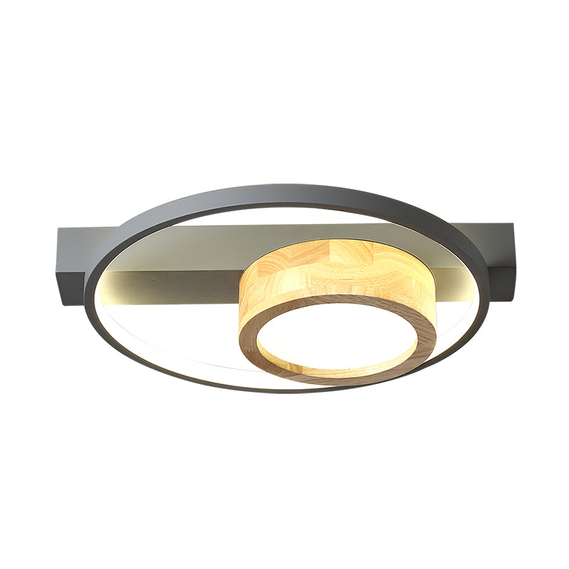 Plafonnier LED minimaliste gris/blanc à encastrer pour salon - Finition bois