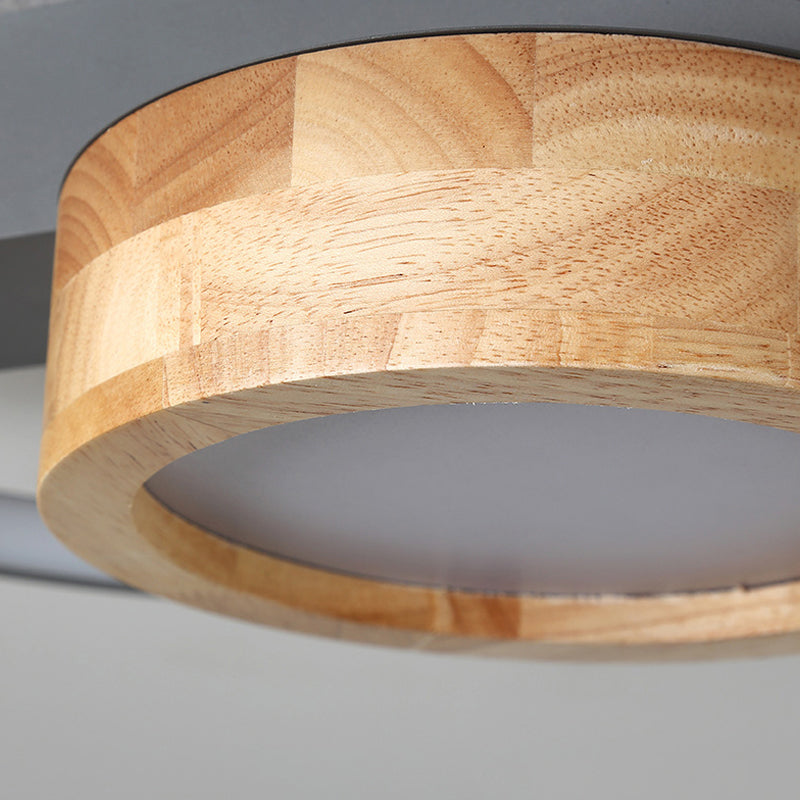 Plafonnier LED minimaliste gris/blanc à encastrer pour salon - Finition bois