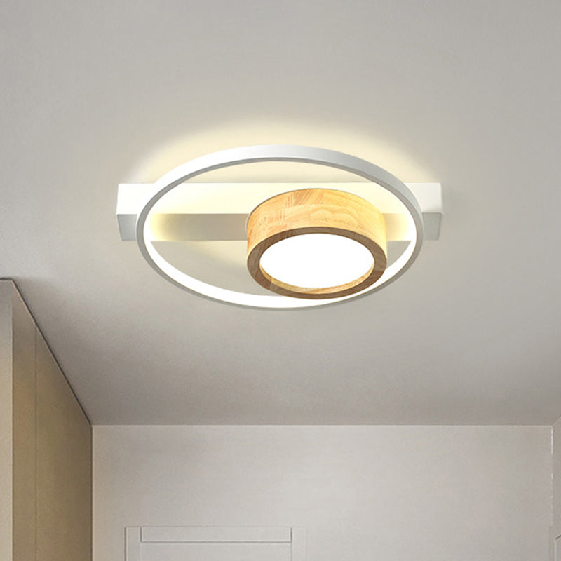 Plafonnier LED minimaliste gris/blanc à encastrer pour salon - Finition bois