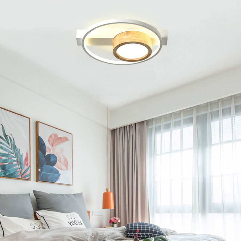 Plafonnier LED minimaliste gris/blanc à encastrer pour salon - Finition bois
