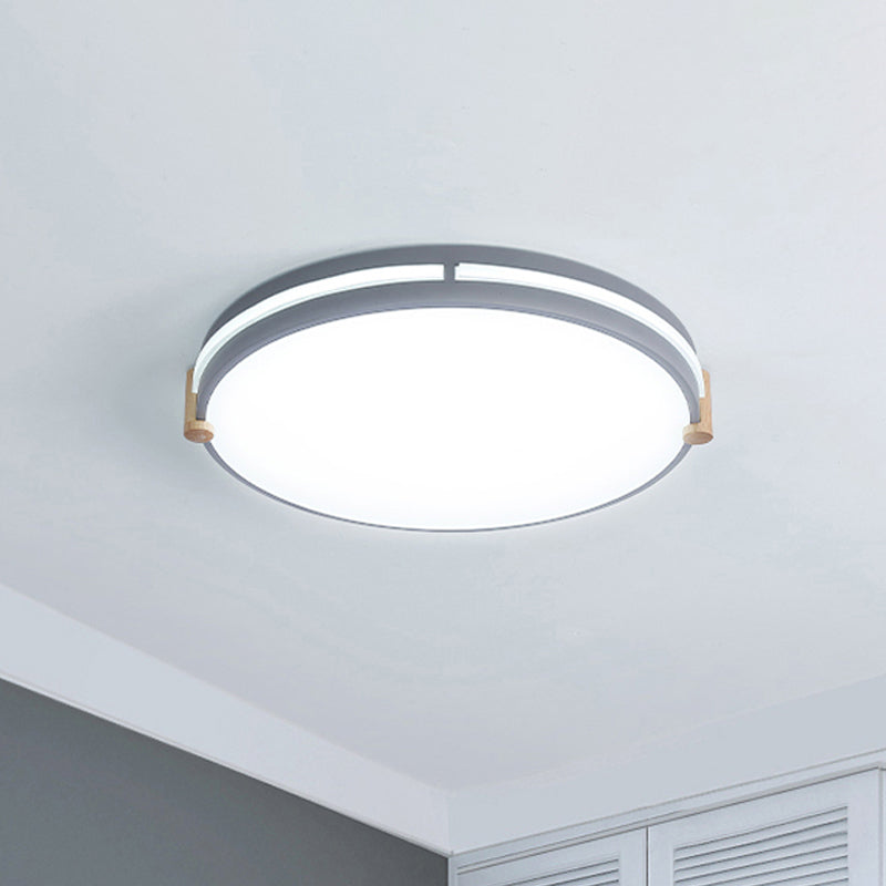 Simple Style Gray Macaron Drum Ceiling Lamp - LED Flush Mount Lighting in 12"/16"/19.5" Widths - Perfect for Bedrooms