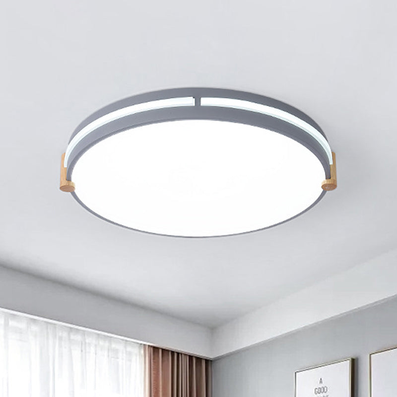 Simple Style Gray Macaron Drum Ceiling Lamp - LED Flush Mount Lighting in 12"/16"/19.5" Widths - Perfect for Bedrooms