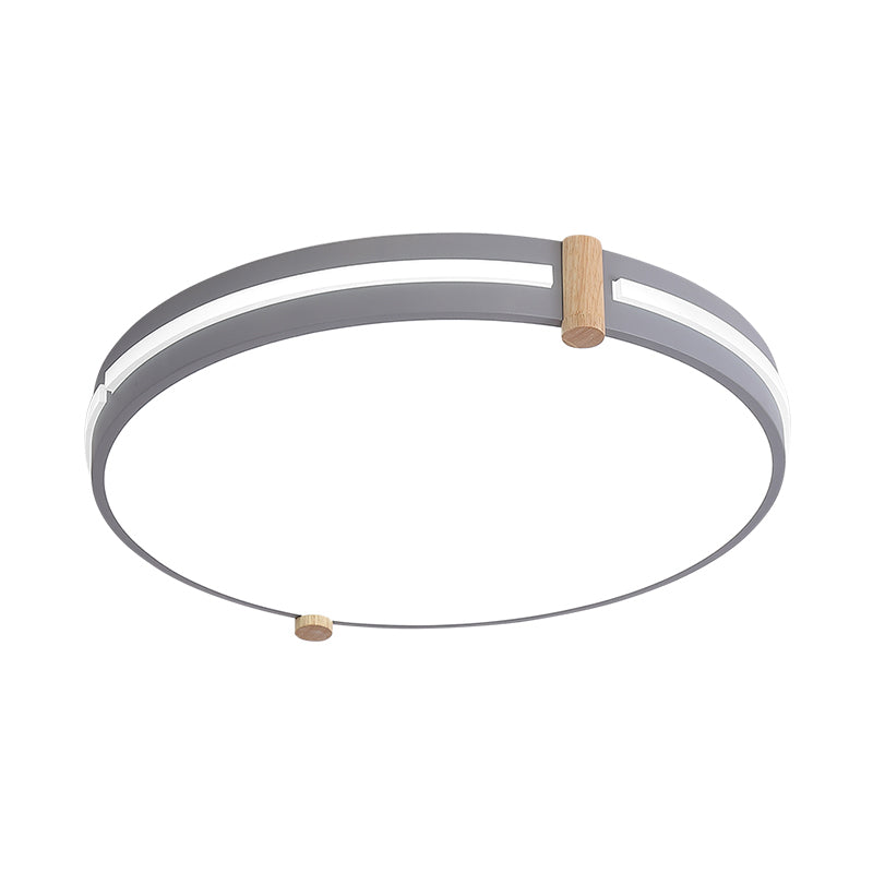 Simple Style Gray Macaron Drum Ceiling Lamp - LED Flush Mount Lighting in 12"/16"/19.5" Widths - Perfect for Bedrooms