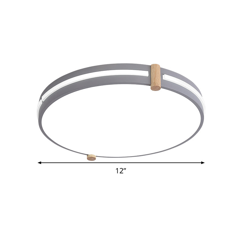 Simple Style Gray Macaron Drum Ceiling Lamp - LED Flush Mount Lighting in 12"/16"/19.5" Widths - Perfect for Bedrooms