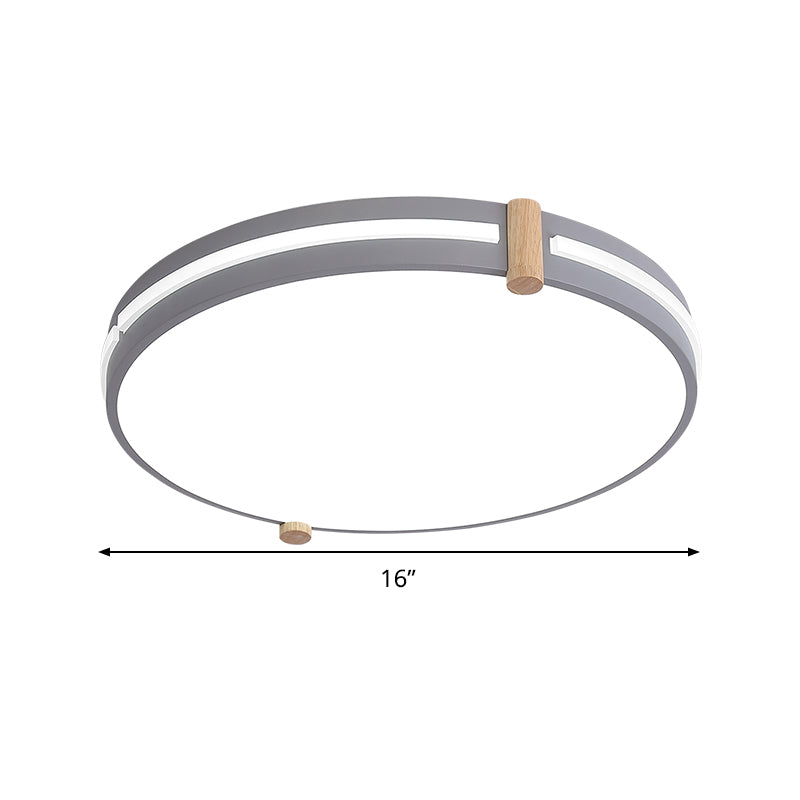 Simple Style Gray Macaron Drum Ceiling Lamp - LED Flush Mount Lighting in 12"/16"/19.5" Widths - Perfect for Bedrooms