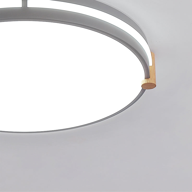 Simple Style Gray Macaron Drum Ceiling Lamp - LED Flush Mount Lighting in 12"/16"/19.5" Widths - Perfect for Bedrooms