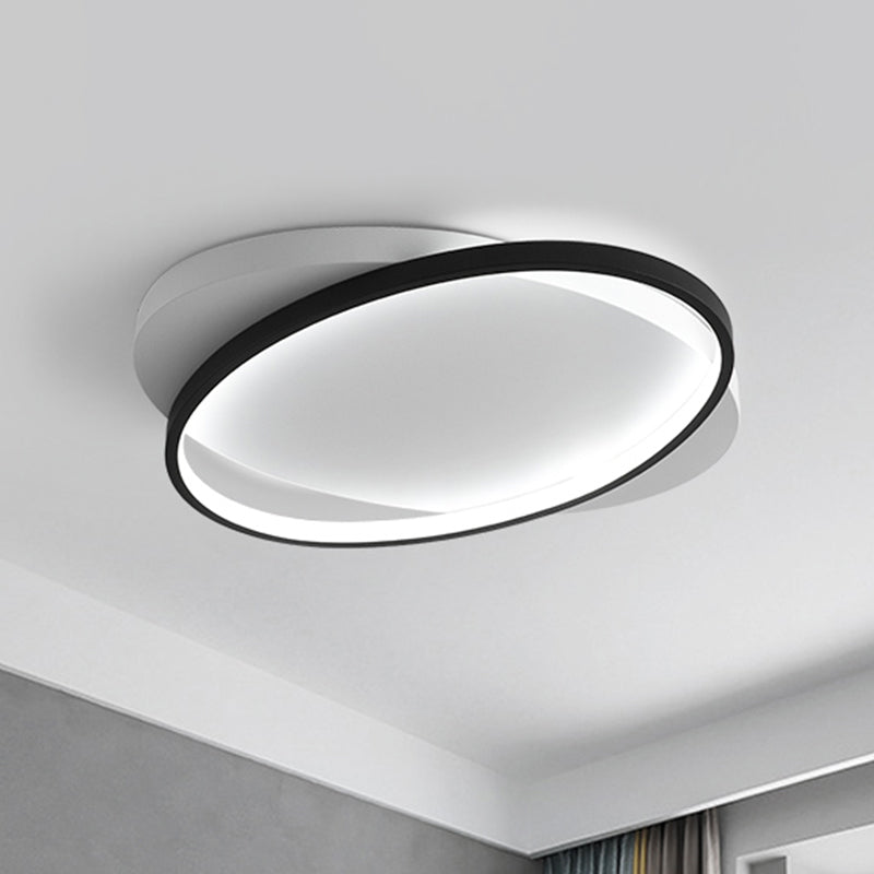 Modern Black Oval LED Flush Mount Ceiling Lamp - 16"/19.5" Wide in Warm/White Light