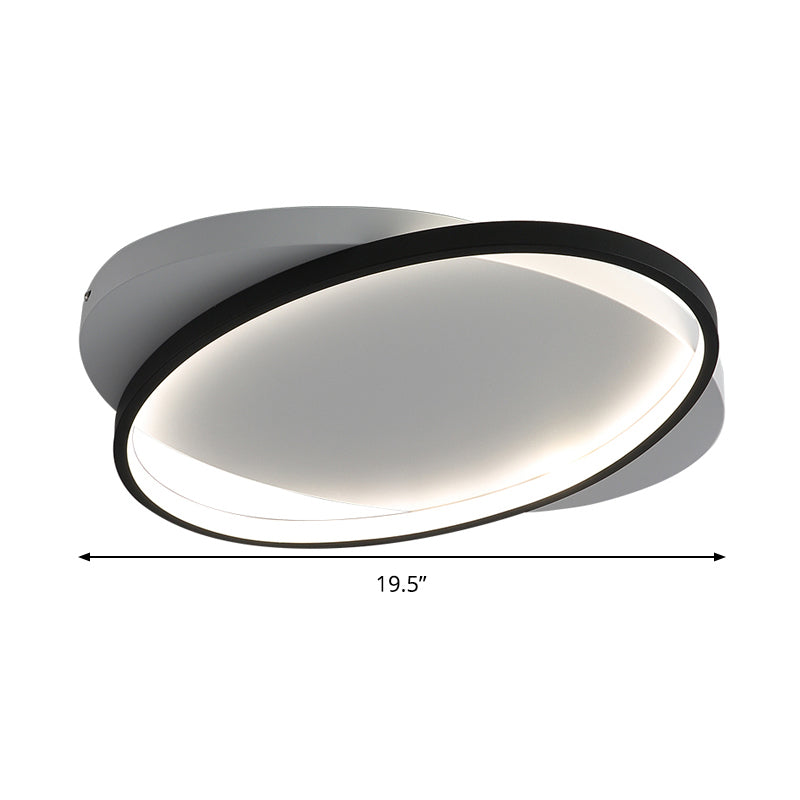 Modern Black Oval LED Flush Mount Ceiling Lamp - 16"/19.5" Wide in Warm/White Light