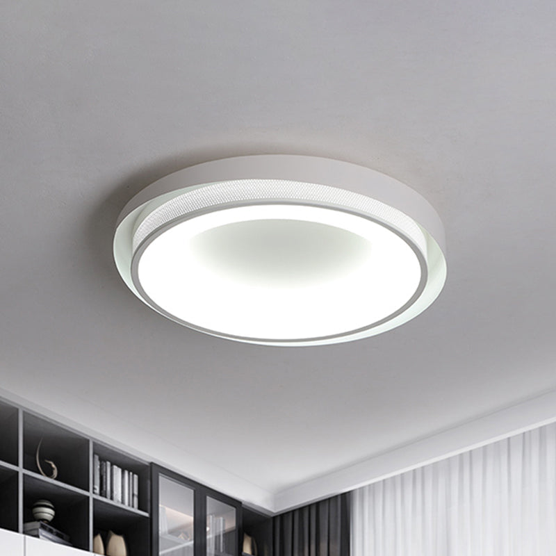 Contemporary White Drum Metal Ceiling Light - 18"/21.5" Wide LED Flush Mount Fixture in Warm/White/3 Color