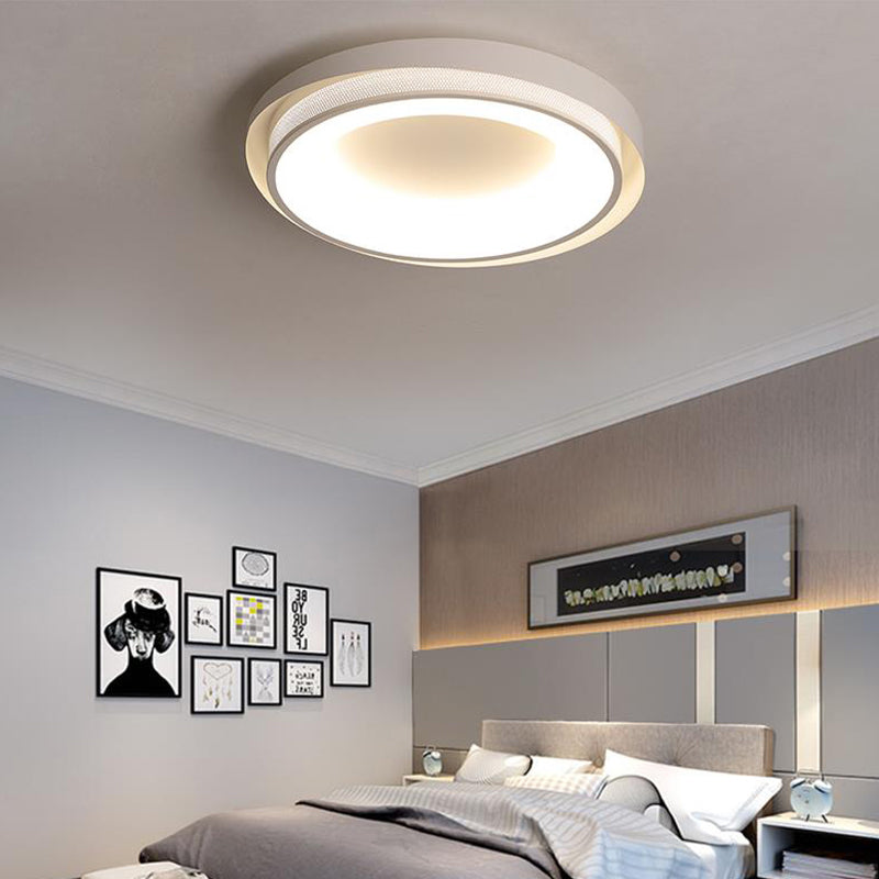 Contemporary White Drum Metal Ceiling Light - 18"/21.5" Wide LED Flush Mount Fixture in Warm/White/3 Color