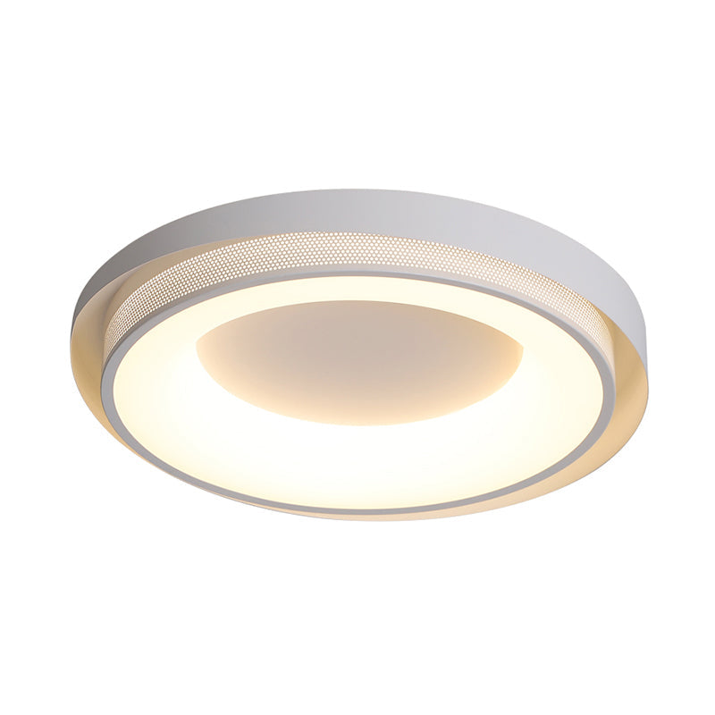 Contemporary White Drum Metal Ceiling Light - 18"/21.5" Wide LED Flush Mount Fixture in Warm/White/3 Color