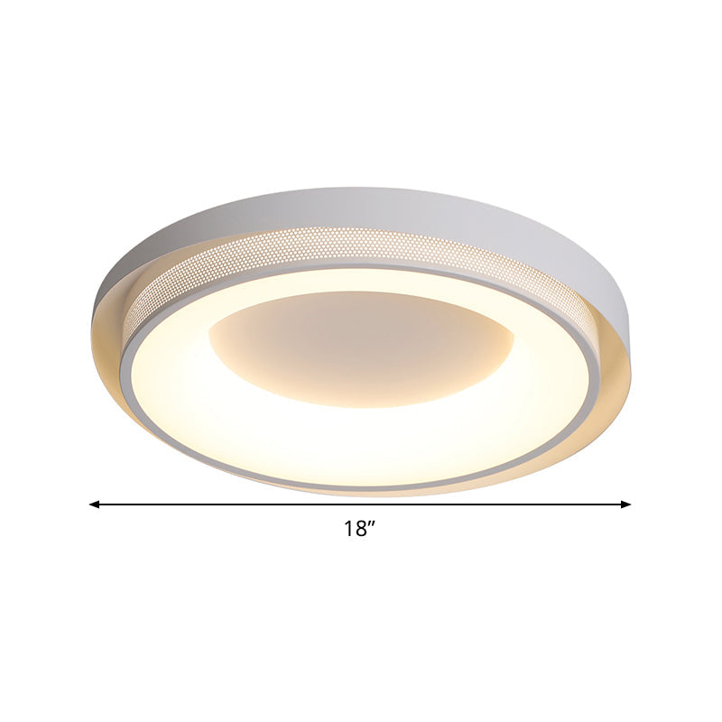 Contemporary White Drum Metal Ceiling Light - 18"/21.5" Wide LED Flush Mount Fixture in Warm/White/3 Color