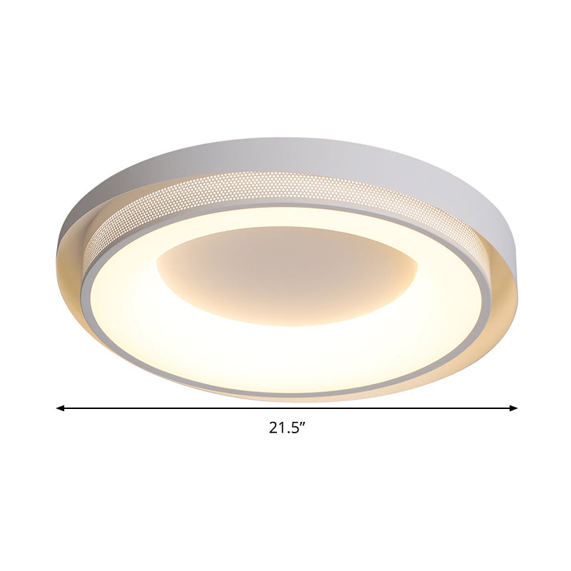 Contemporary White Drum Metal Ceiling Light - 18"/21.5" Wide LED Flush Mount Fixture in Warm/White/3 Color