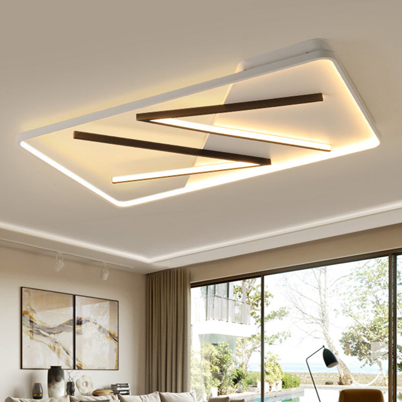 Modern Acrylic Double V-Shape Ceiling Lamp, Black and White, LED Flush Mount Light with Stepless Dimming - Remote Control, Warm/White Light