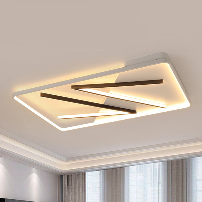 Modern Acrylic Double V-Shape Ceiling Lamp, Black and White, LED Flush Mount Light with Stepless Dimming - Remote Control, Warm/White Light
