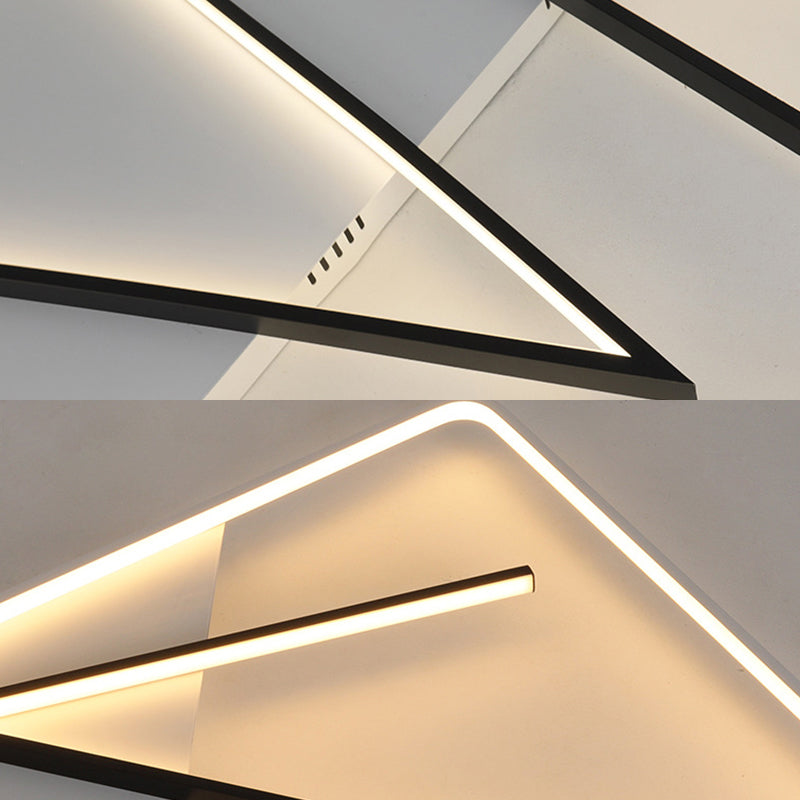 Modern Acrylic Double V-Shape Ceiling Lamp, Black and White, LED Flush Mount Light with Stepless Dimming - Remote Control, Warm/White Light