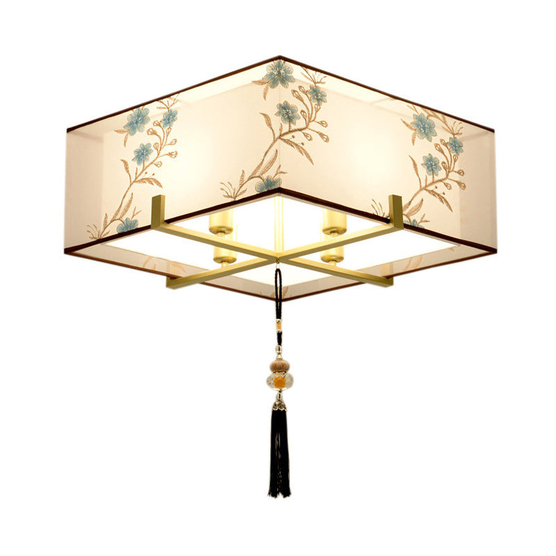 Classic Square Fabric Flush Light: 4-Light Ceiling Mount for Bedroom (White)