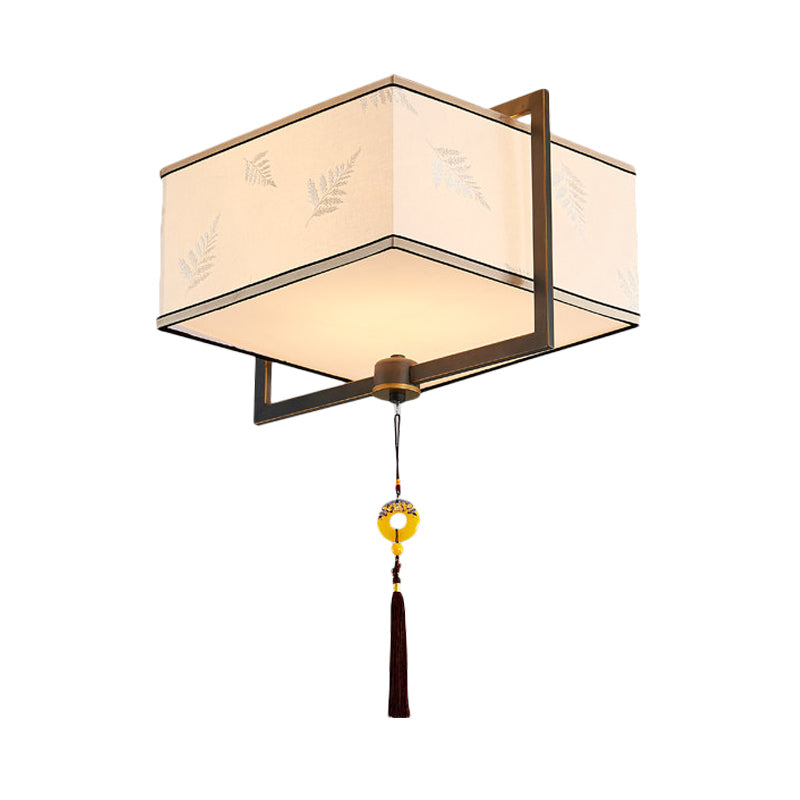 Plafonnier carré encastré avec 5 lampes en tissu – Luminaire blanc traditionnel pour chambre à coucher