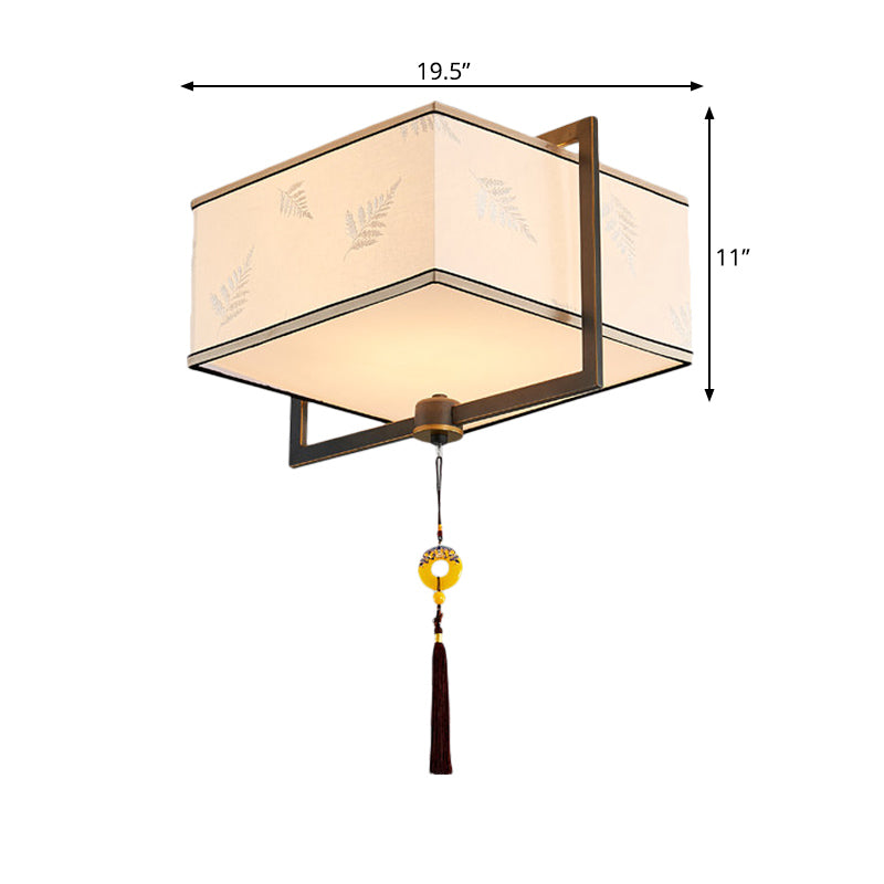 Plafonnier carré encastré avec 5 lampes en tissu – Luminaire blanc traditionnel pour chambre à coucher