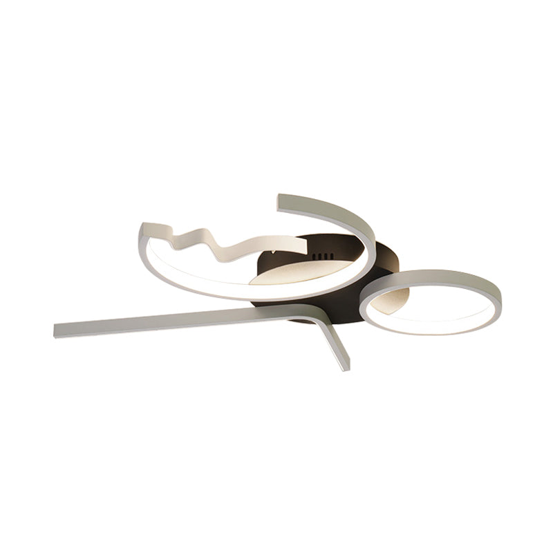 Contemporary Geometric Flush Mount Lighting - Acrylic, 3/4 Lights, Black/White, Warm/White Light