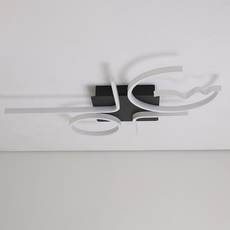 Contemporary Geometric Flush Mount Lighting - Acrylic, 3/4 Lights, Black/White, Warm/White Light