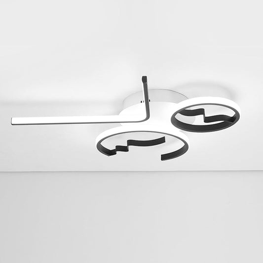 Contemporary Geometric Flush Mount Lighting - Acrylic, 3/4 Lights, Black/White, Warm/White Light
