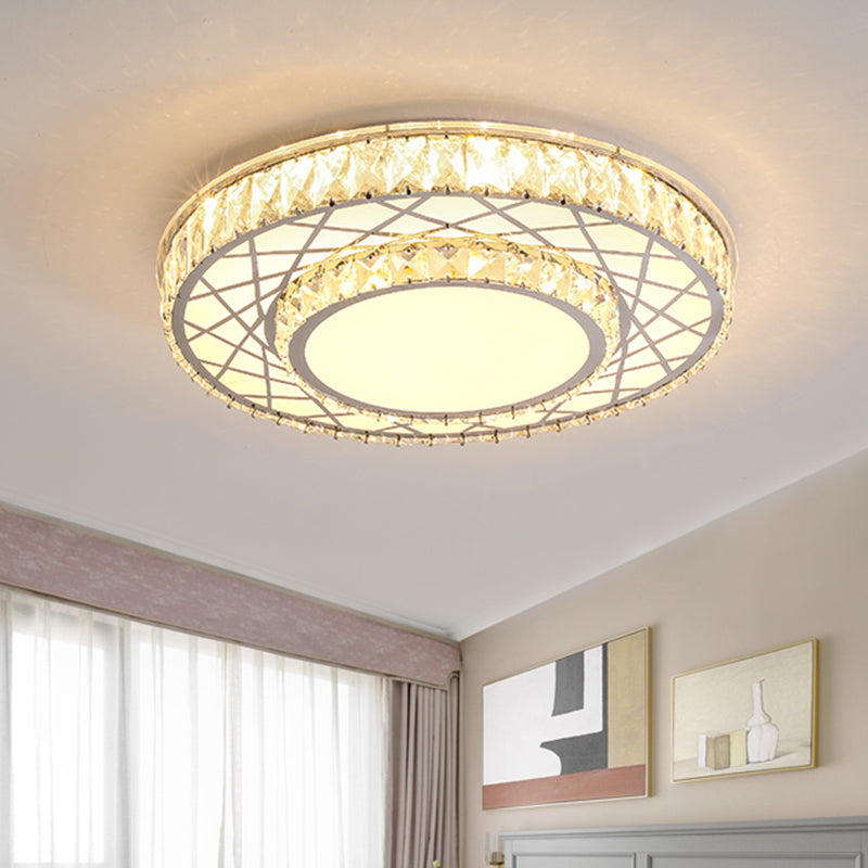 Minimalist K9 Crystal Drum Flush Mount Lamp with LED Ceiling Light in Warm/White Light