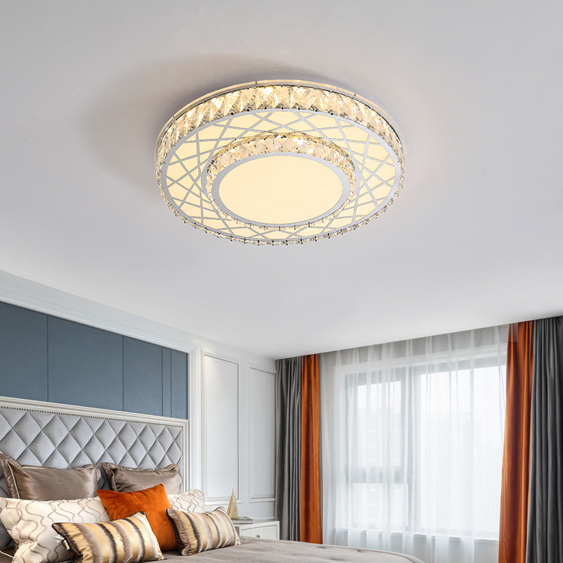 Minimalist K9 Crystal Drum Flush Mount Lamp with LED Ceiling Light in Warm/White Light
