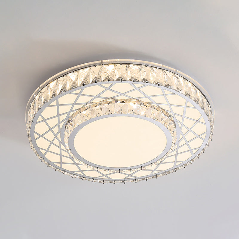 Minimalist K9 Crystal Drum Flush Mount Lamp With Led Ceiling Light In Warm/White