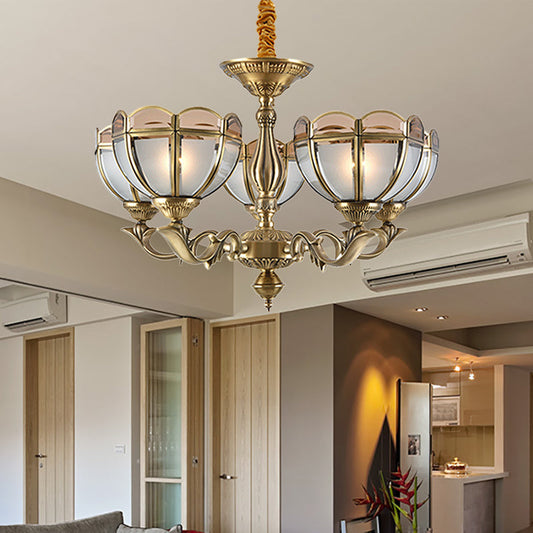 Beige Frosted Glass Gold Chandelier - Dome Style 5/6 Bulbs Hanging Ceiling Light 5 /