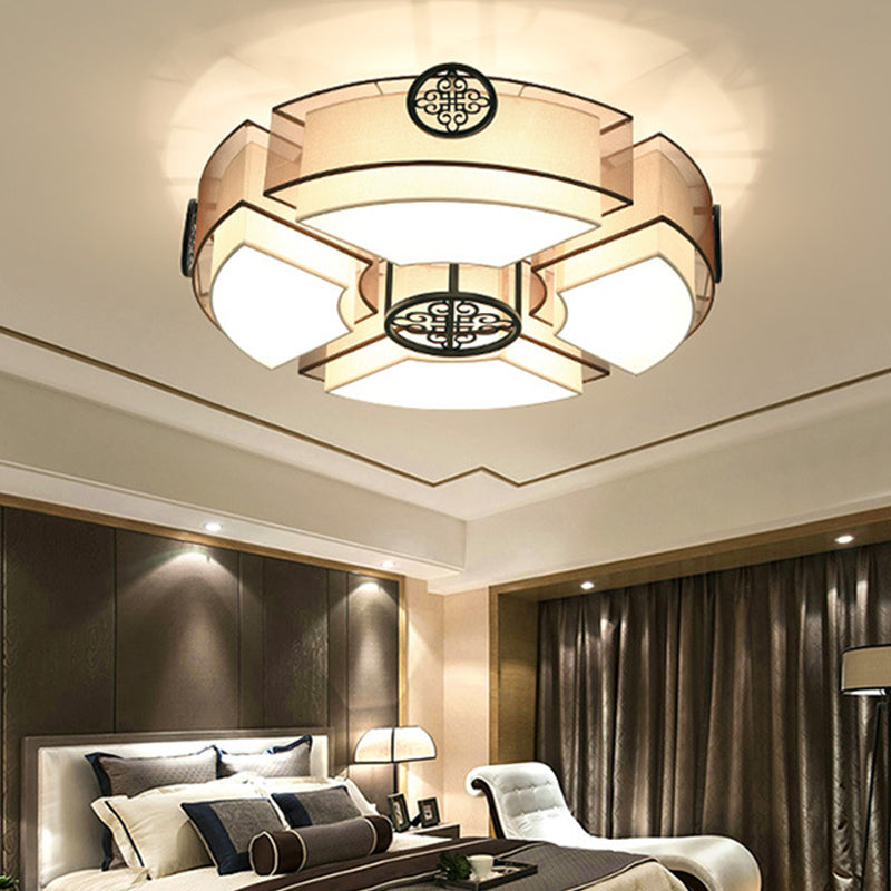Classic Brass/Black Fabric Drum Flushmount Light - Perfect for Living Room Décor - 8 Lights