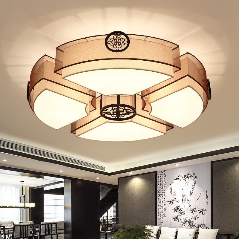 Classic Brass/Black Fabric Drum Flushmount Light - Perfect for Living Room Décor - 8 Lights