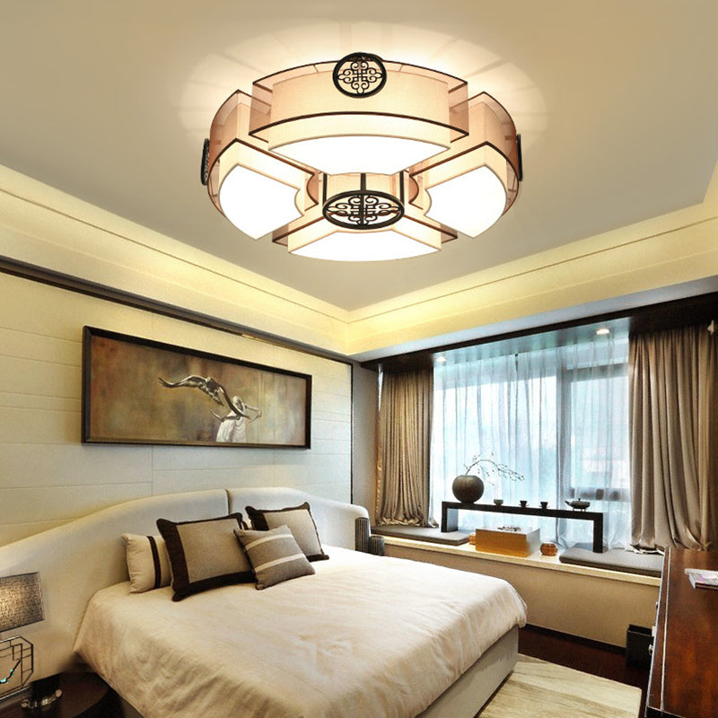 Classic Brass/Black Fabric Drum Flushmount Light - Perfect for Living Room Décor - 8 Lights