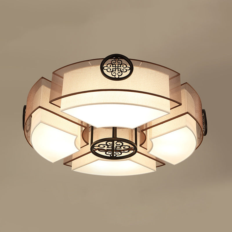 Classic Brass/Black Fabric Drum Flushmount Light - Perfect for Living Room Décor - 8 Lights