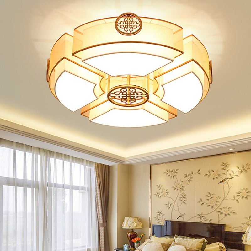 Classic Brass/Black Fabric Drum Flushmount Light - Perfect for Living Room Décor - 8 Lights