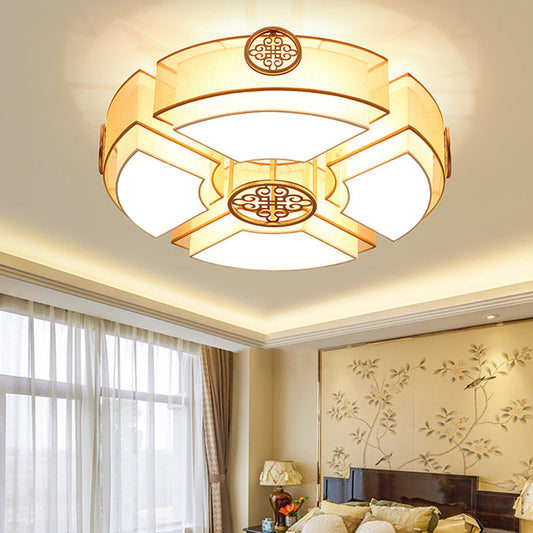 Classic Brass/Black Fabric Drum Flushmount Light - Perfect for Living Room Décor - 8 Lights