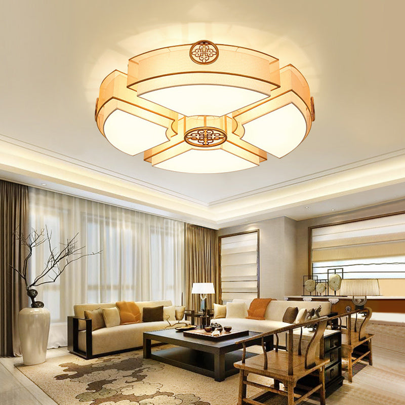 Classic Brass/Black Fabric Drum Flushmount Light - Perfect for Living Room Décor - 8 Lights