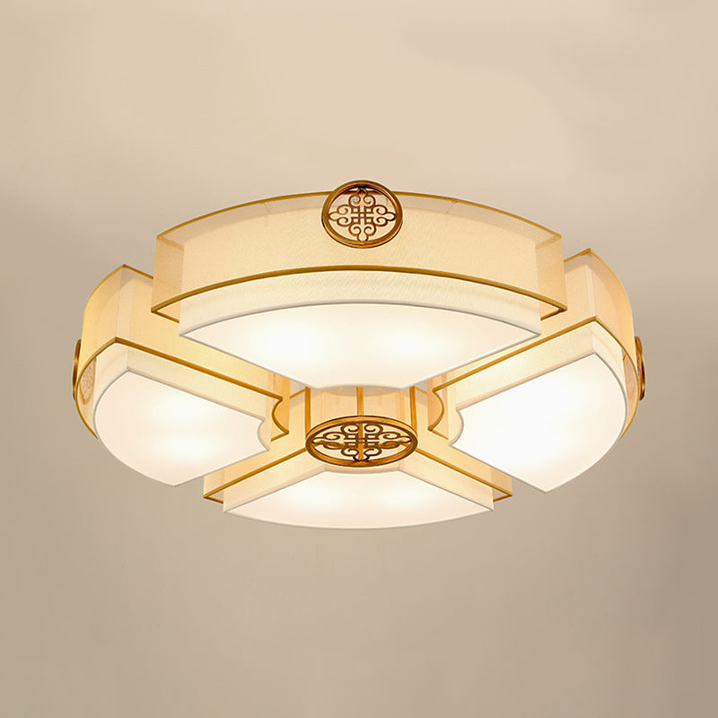 Classic Brass/Black Fabric Drum Flushmount Light - Perfect for Living Room Décor - 8 Lights