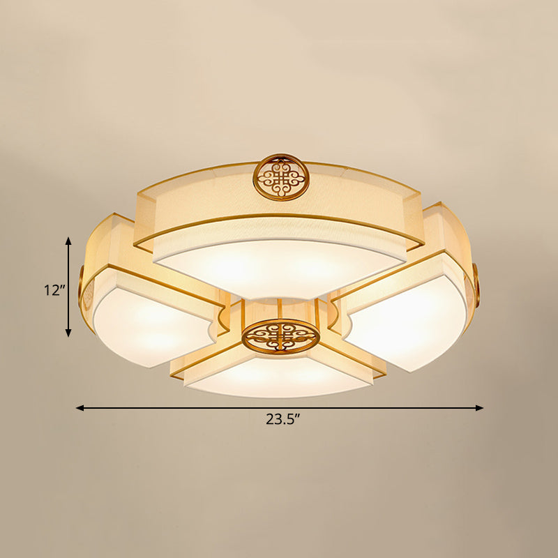 Classic Brass/Black Fabric Drum Flushmount Light - Perfect for Living Room Décor - 8 Lights