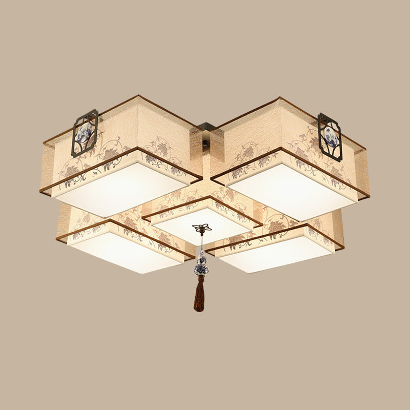 Classic White Flush Mount Ceiling Light - 5-Light Fixture with Rectangle Fabric Shade, 20.5"/28"/35.5" Width