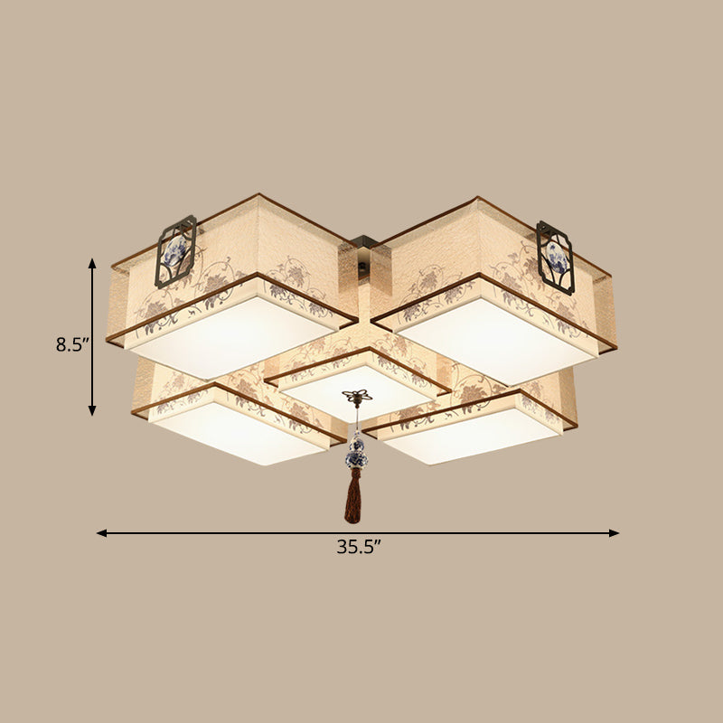 Classic White Flush Mount Ceiling Light - 5-Light Fixture with Rectangle Fabric Shade, 20.5"/28"/35.5" Width