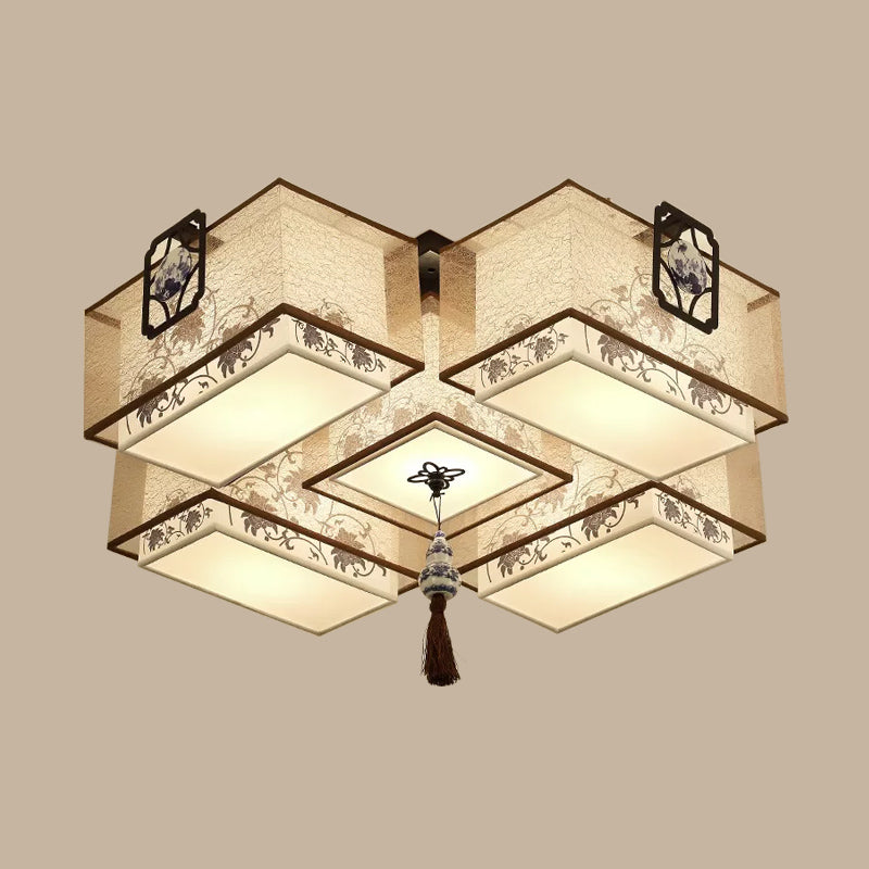 Classic White Flush Mount Ceiling Light - 5-Light Fixture with Rectangle Fabric Shade, 20.5"/28"/35.5" Width
