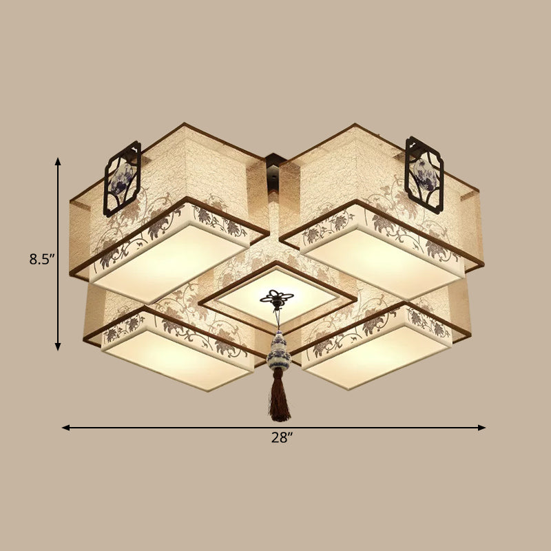 Classic White Flush Mount Ceiling Light - 5-Light Fixture with Rectangle Fabric Shade, 20.5"/28"/35.5" Width