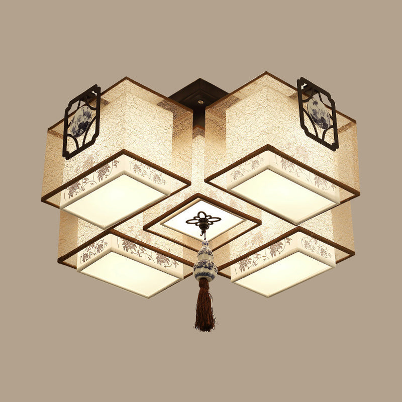 Classic White Flush Mount Ceiling Light - 5-Light Fixture with Rectangle Fabric Shade, 20.5"/28"/35.5" Width