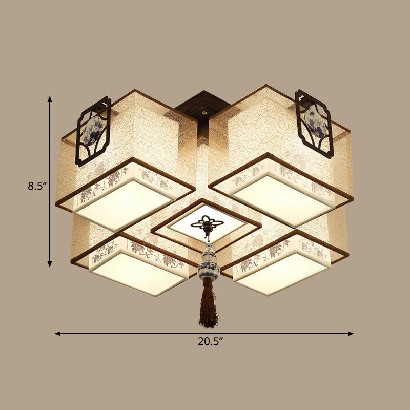 Classic White Flush Mount Ceiling Light - 5-Light Fixture with Rectangle Fabric Shade, 20.5"/28"/35.5" Width