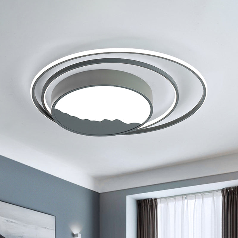 Macaron Grey/White Drum Acrylic Flush Mount LED Ceiling Light - 19.5"/23.5" Wide - Perfect for Bedrooms