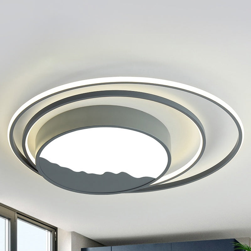 Macaron Grey/White Drum Acrylic Flush Mount LED Ceiling Light - 19.5"/23.5" Wide - Perfect for Bedrooms