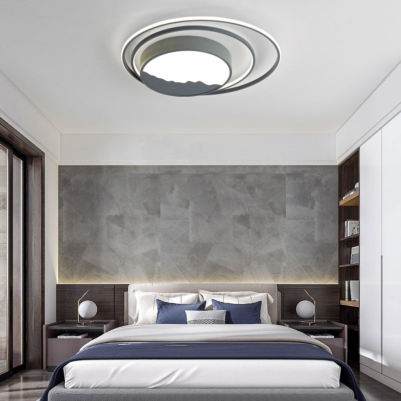 Macaron Grey/White Drum Acrylic Flush Mount LED Ceiling Light - 19.5"/23.5" Wide - Perfect for Bedrooms