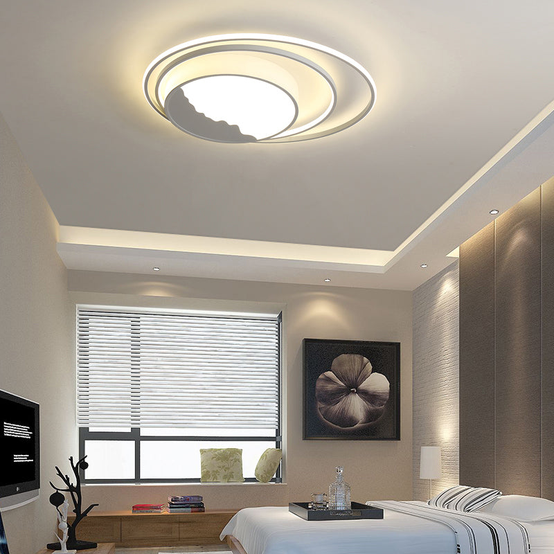 Macaron Grey/White Drum Acrylic Flush Mount LED Ceiling Light - 19.5"/23.5" Wide - Perfect for Bedrooms